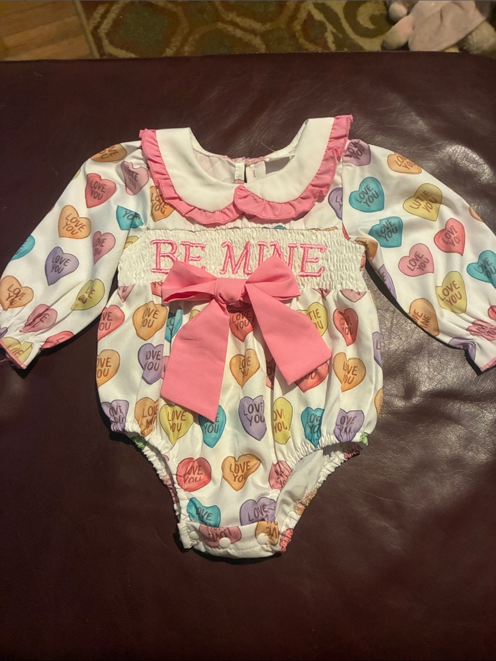 Pink Heart-Print 'Be Mine' Baby One-Piece with Bow